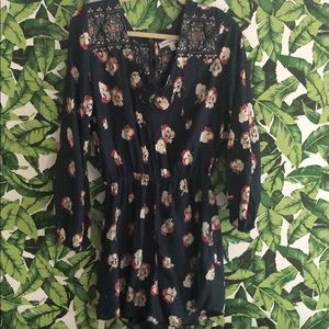 Floral Lace-up Long Sleeve Romper